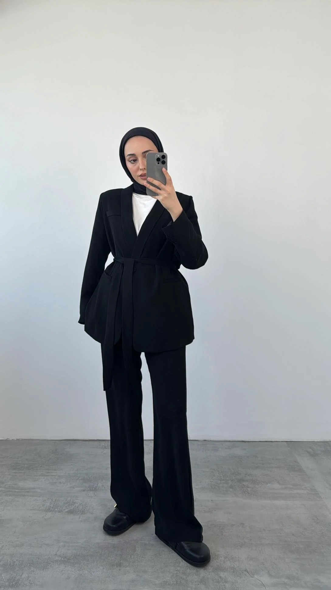 Krep Bağlamalı Takım Siyah