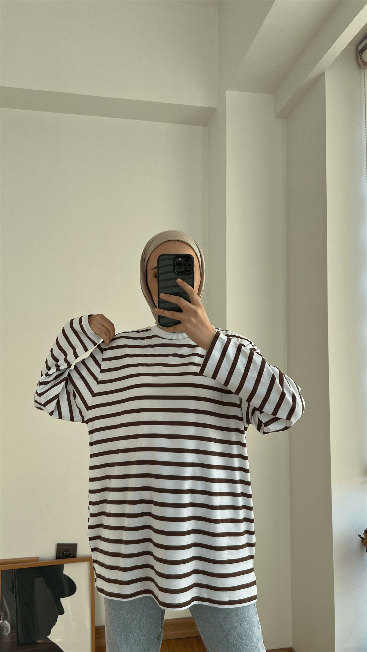 Kahve Çizgili Basıc  Tişört