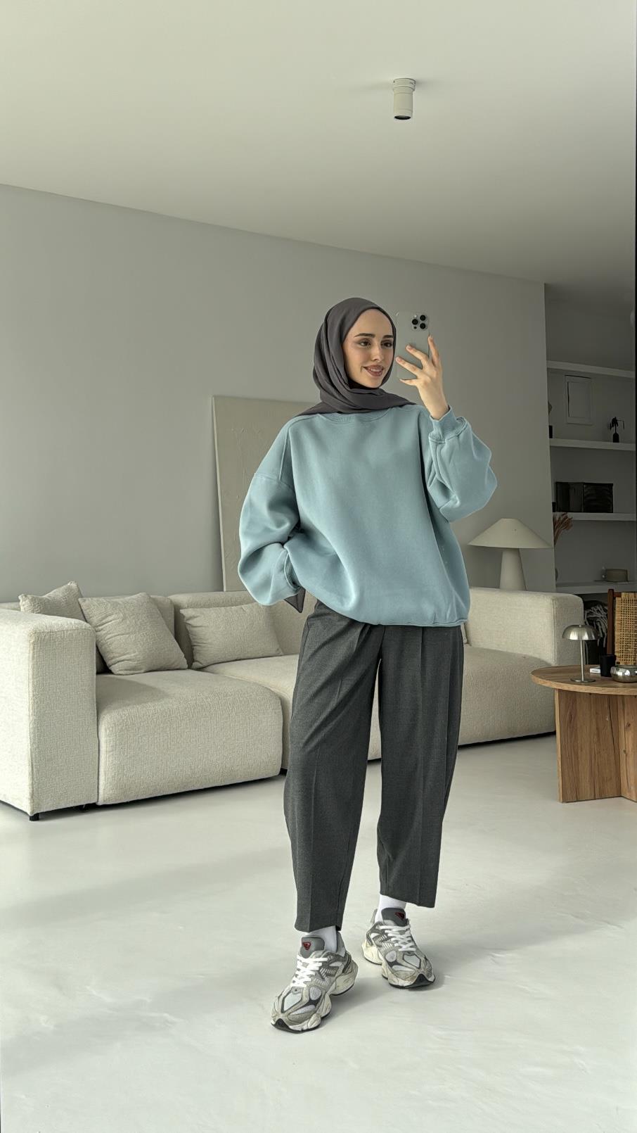 Oversize Mavi Sweatshırt