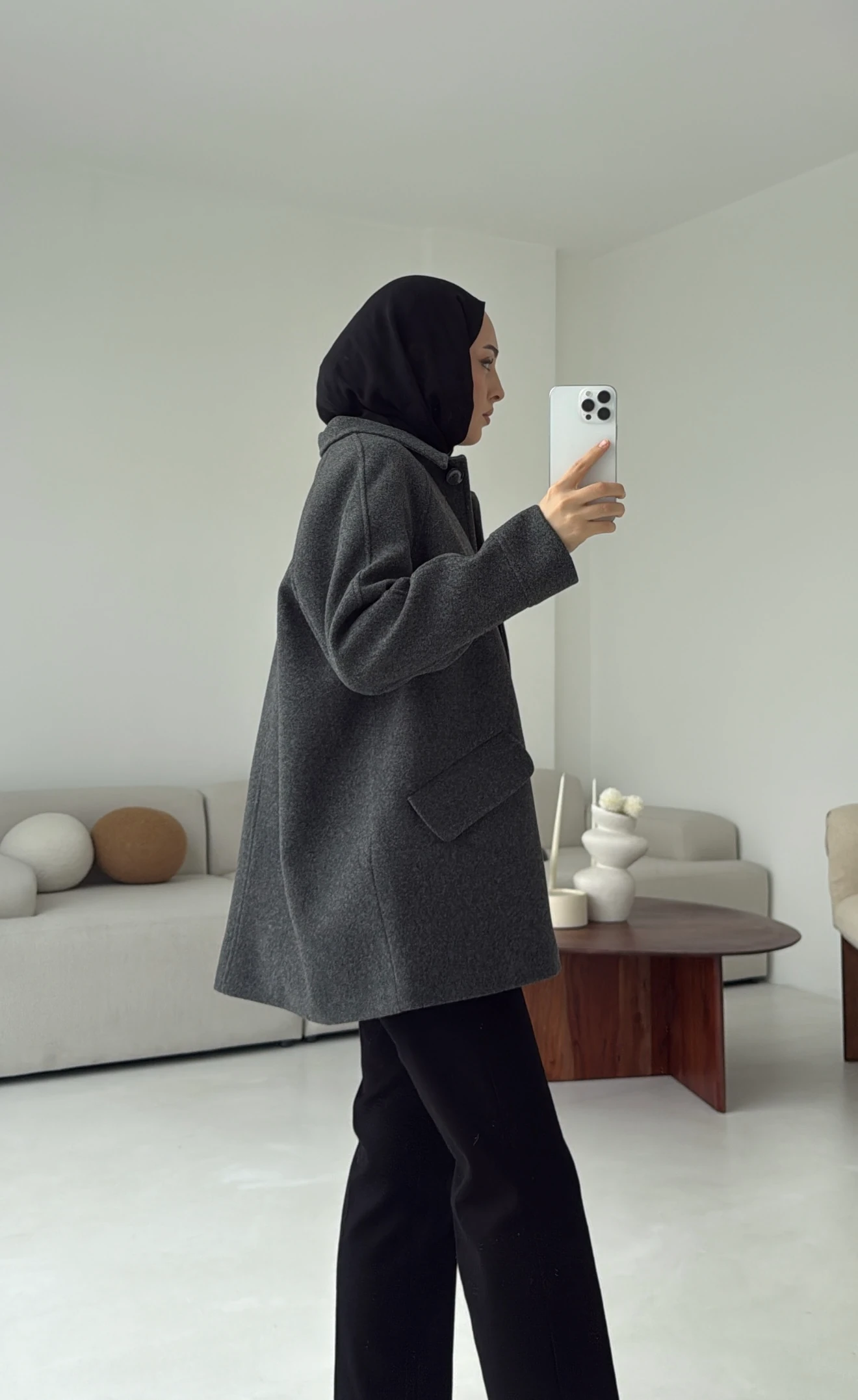 Ön Düğmeli Kaban Antrasit