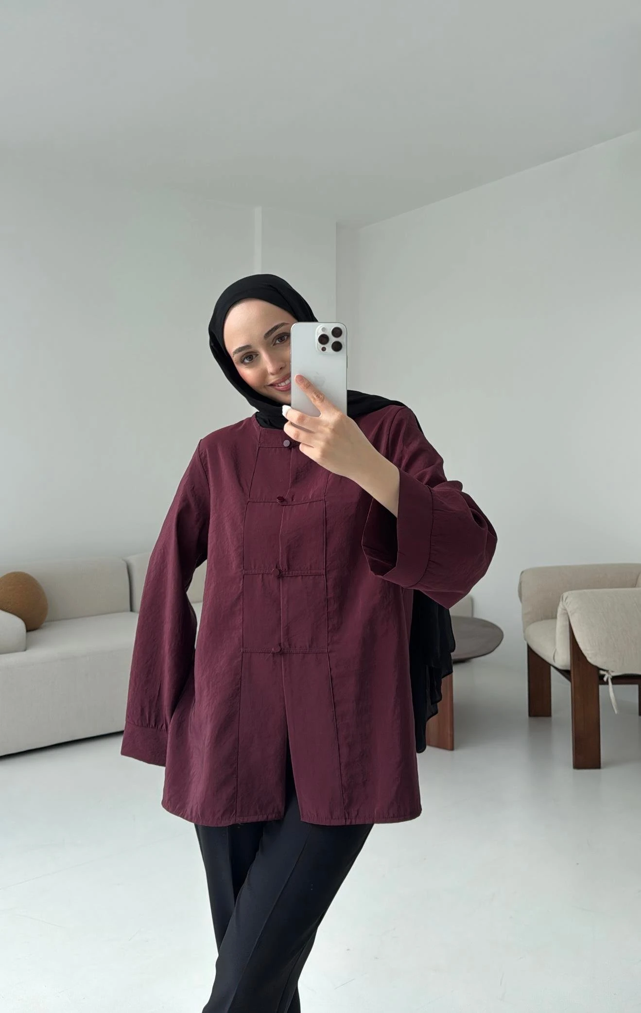 Bordo Düğme Detay Gömlek