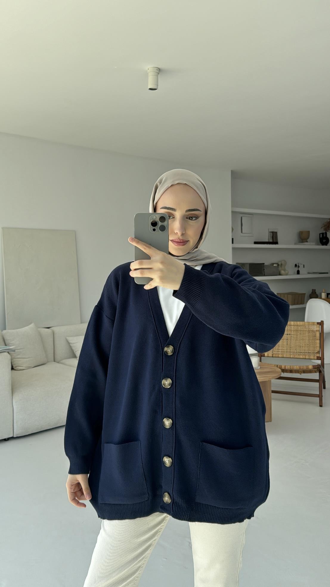 Cepli Triko Hırka Lacivert