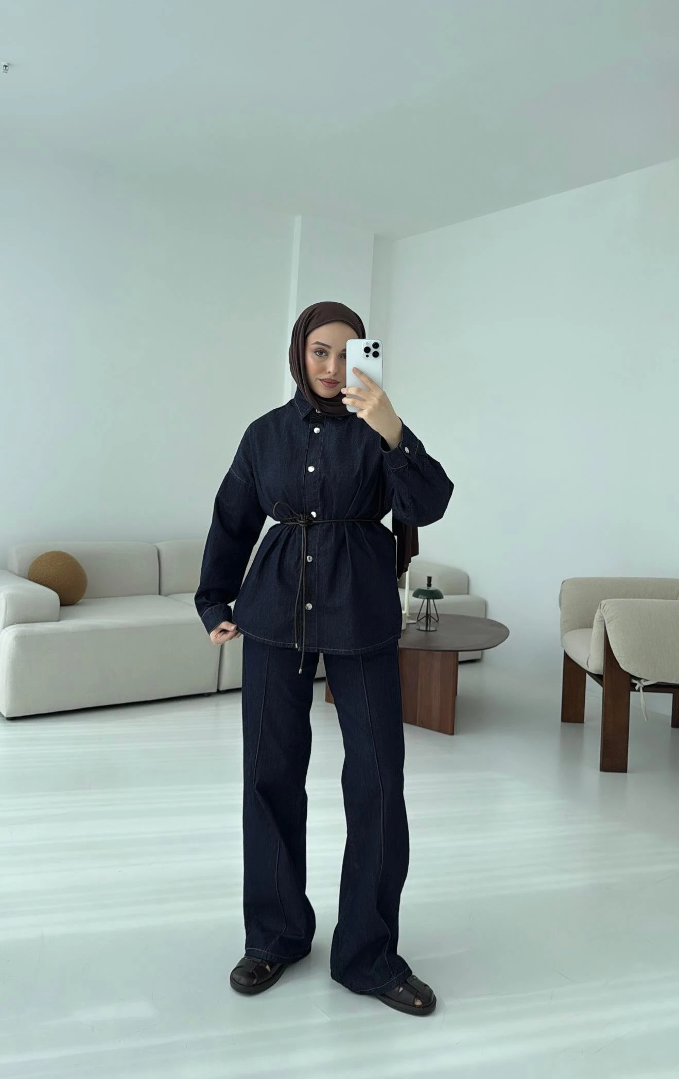 Beli Lastikli Denim Takım