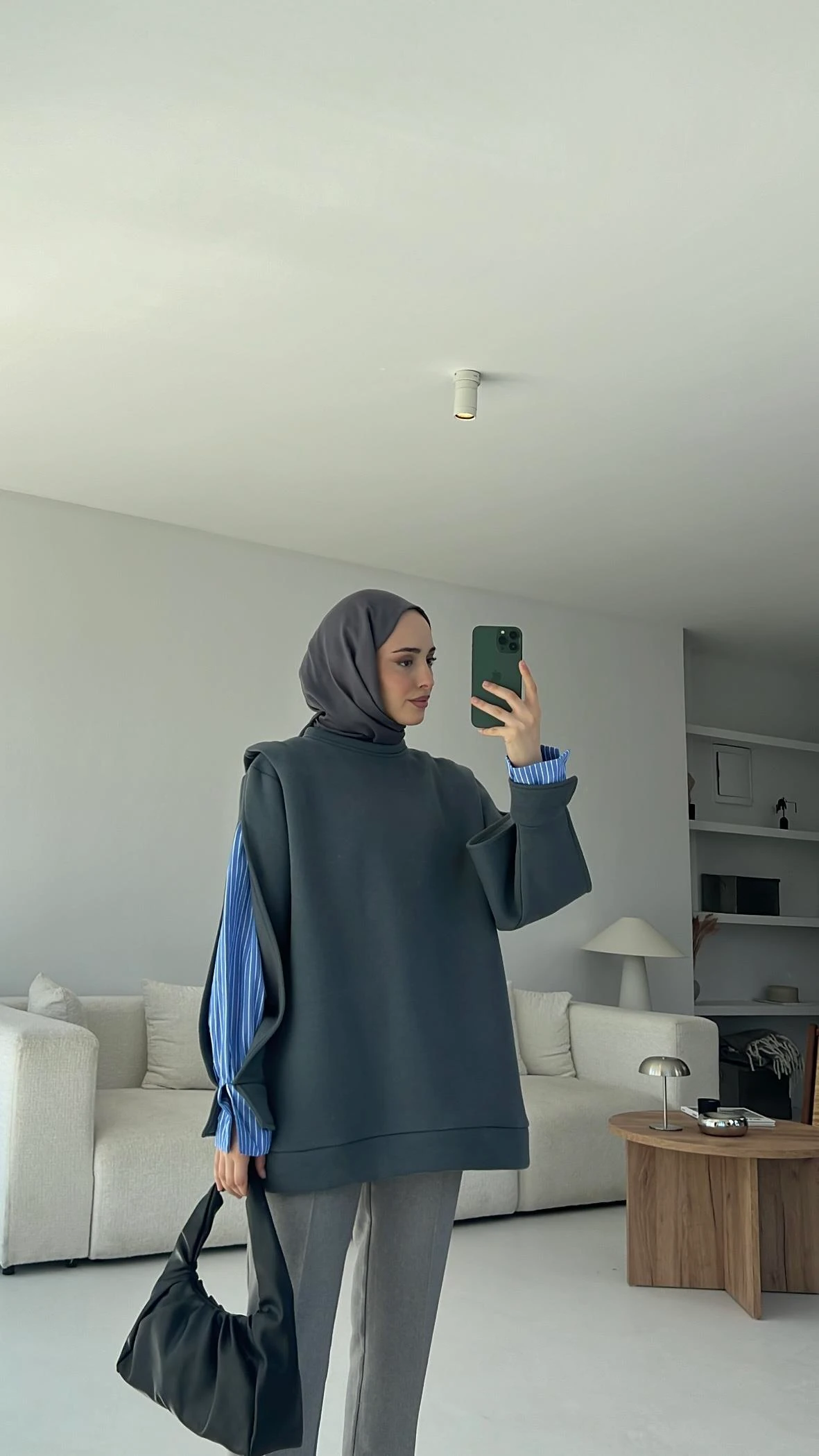 Gömlek Detaylı Sweatshirt Antrasit