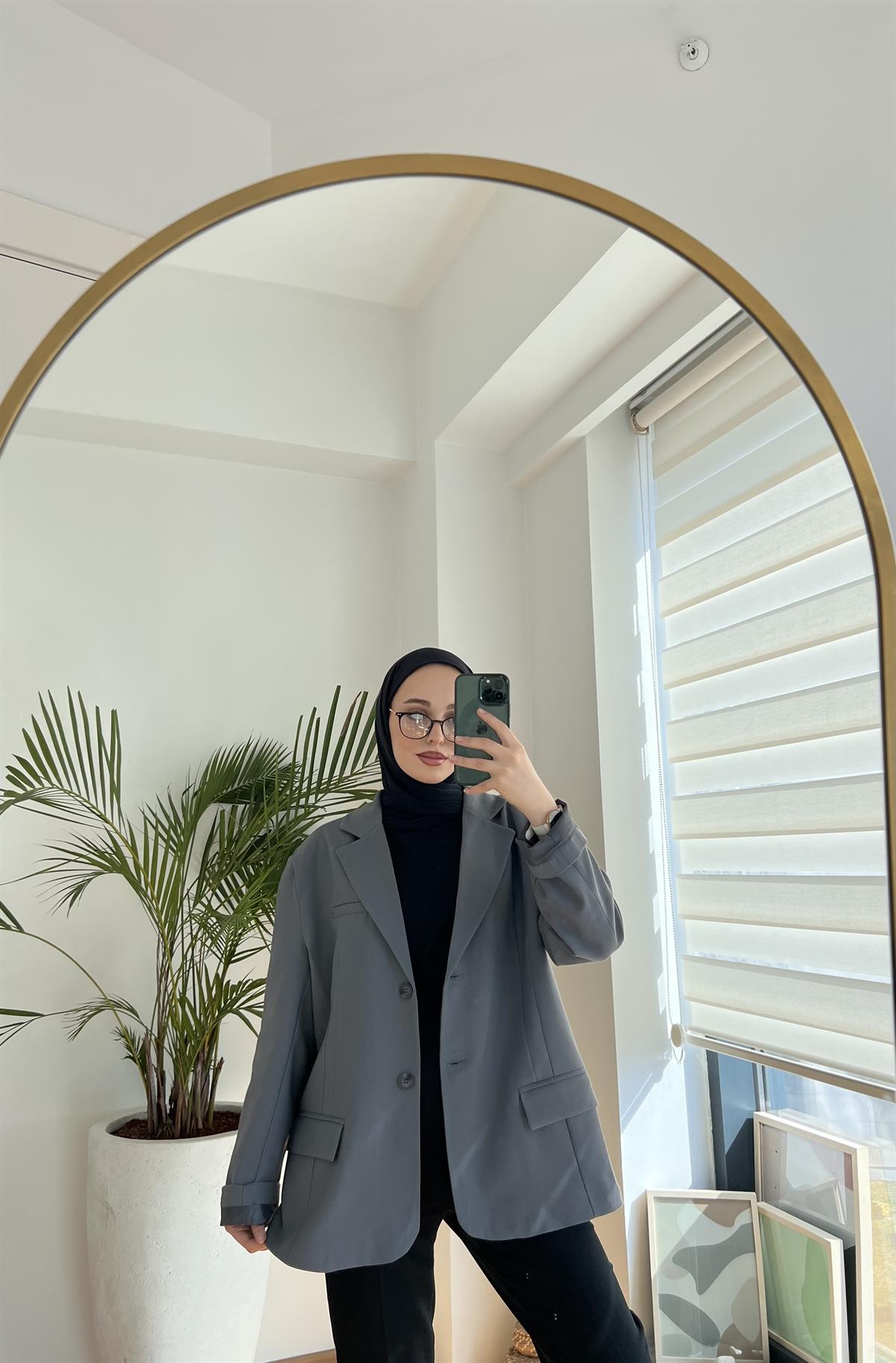 Oversize Kesim Blazer Ceket Antrasit