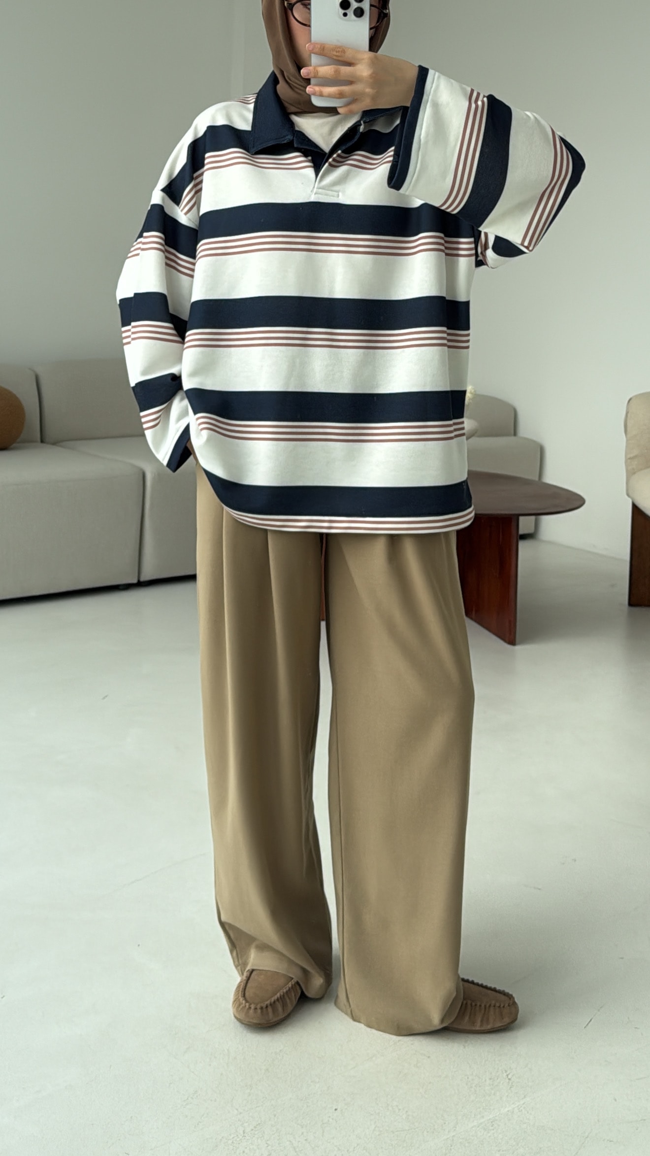 Fleece Polo Yaka Sweatshirt Lacivert