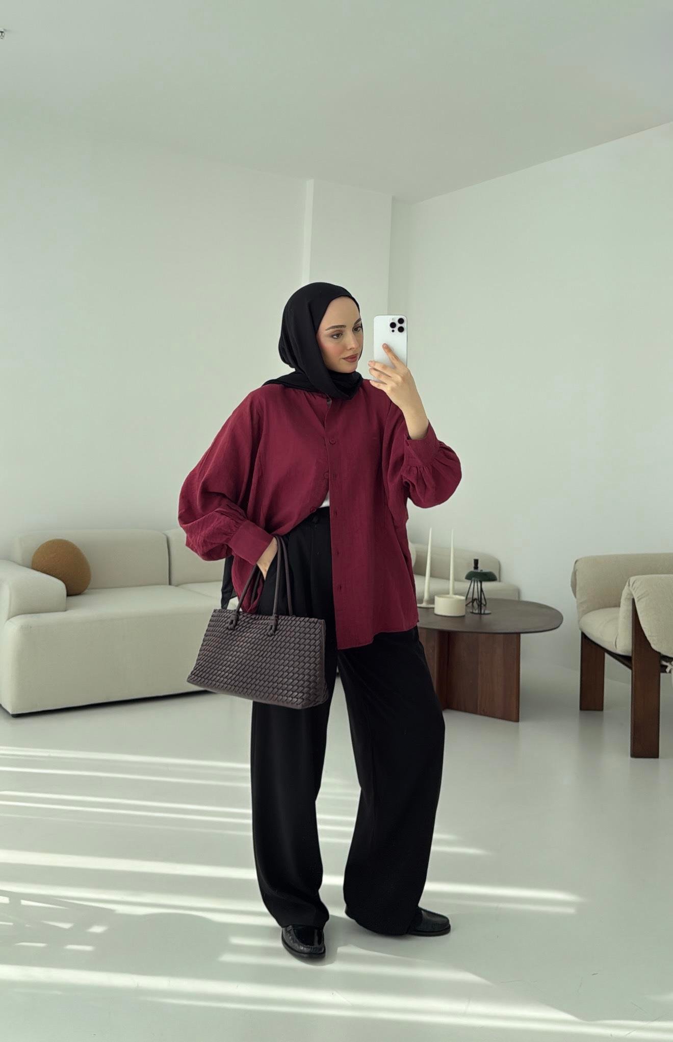 Oversize Premium Gömlek Bordo