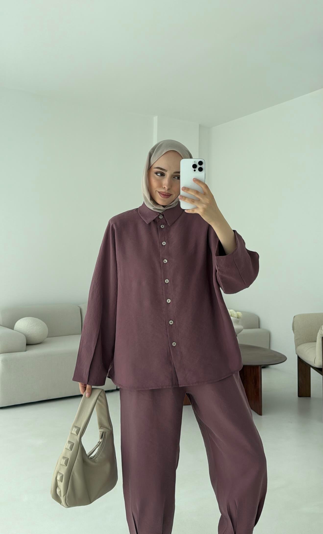 Pens Detay Tencel Takım Mürdüm
