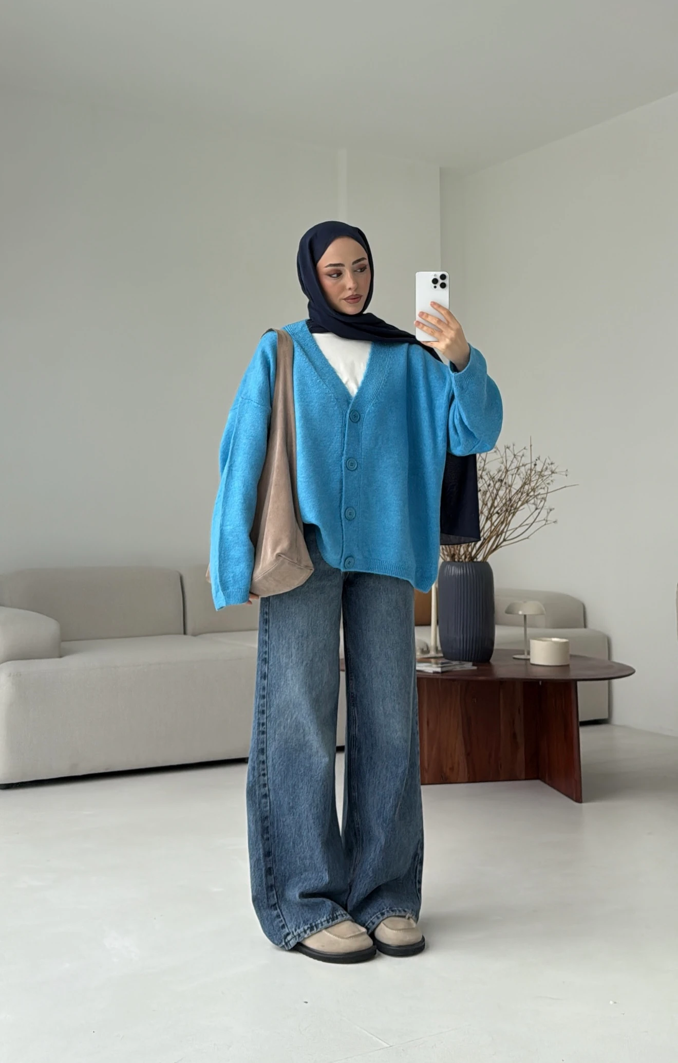 Oversize Yünlü Kazak Mavi