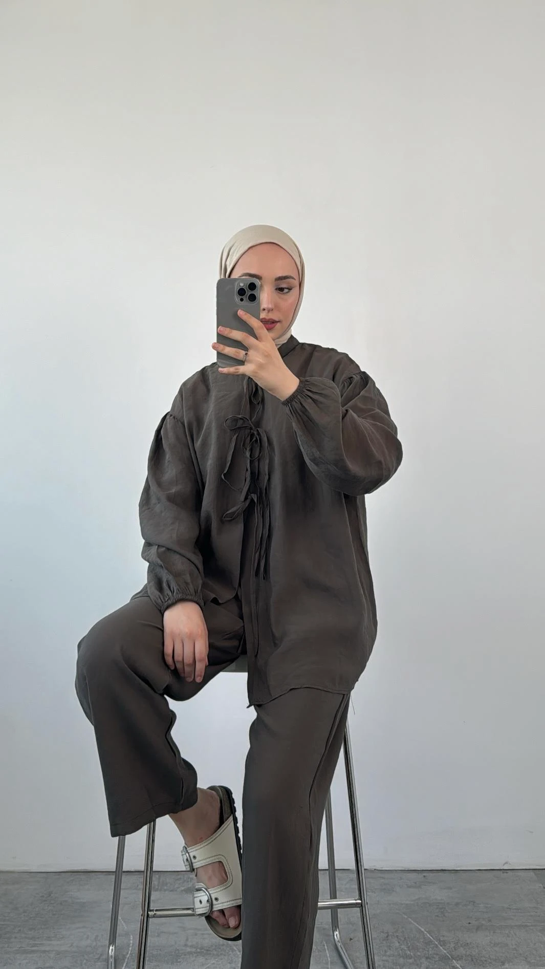 Tencel Önden Bağlamalı Kimonolu Takım Koyu Haki