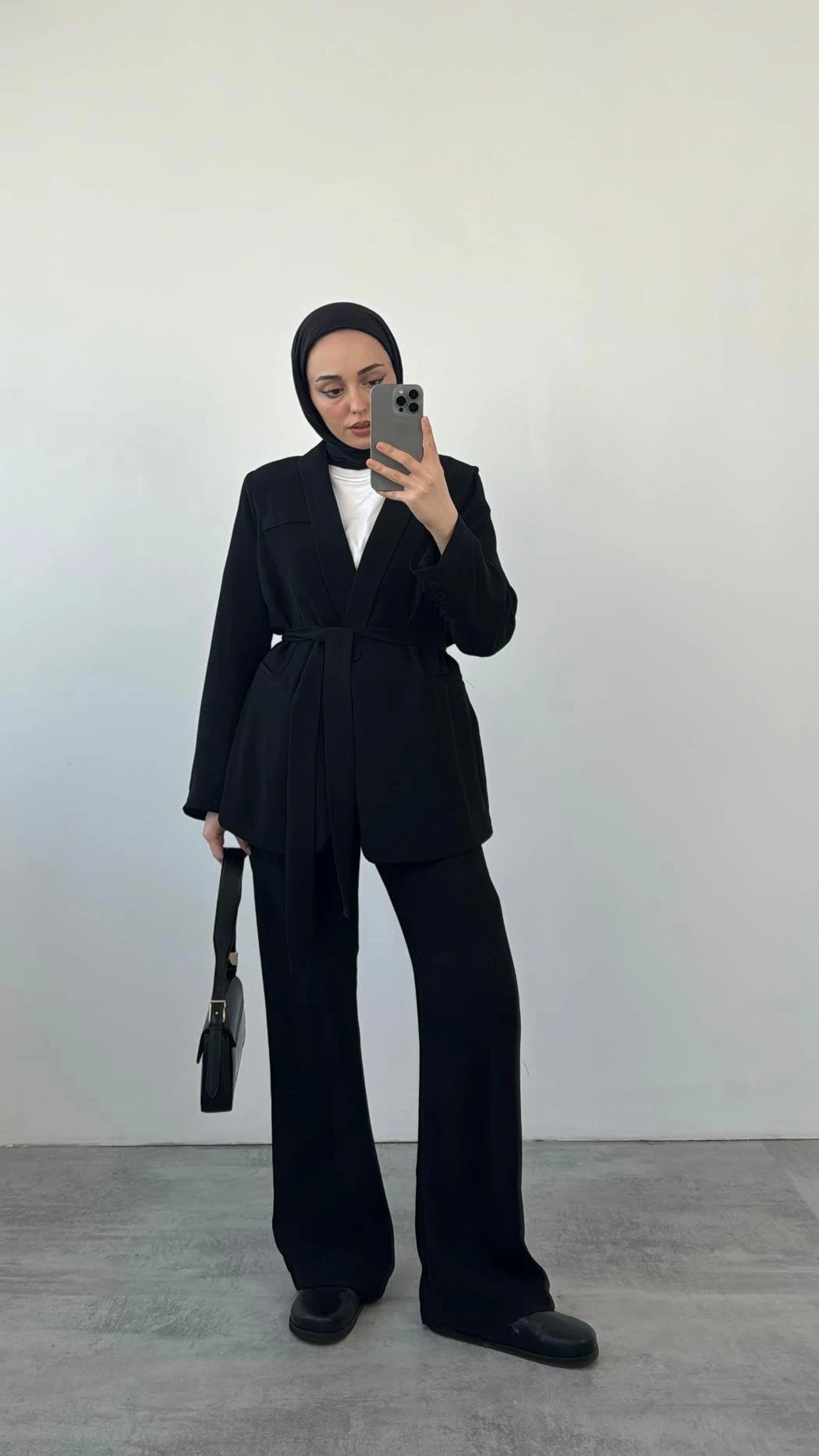 Krep Bağlamalı Takım Siyah