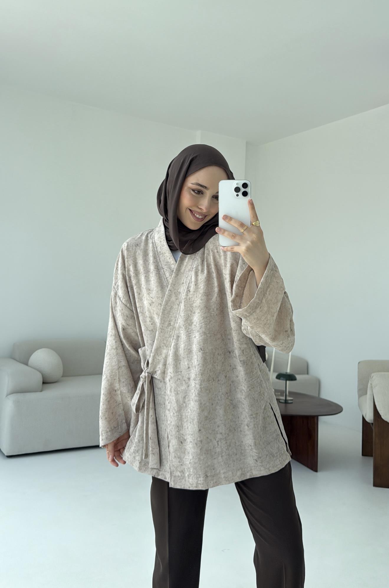 Keten Batik Bambu Kimono Taş