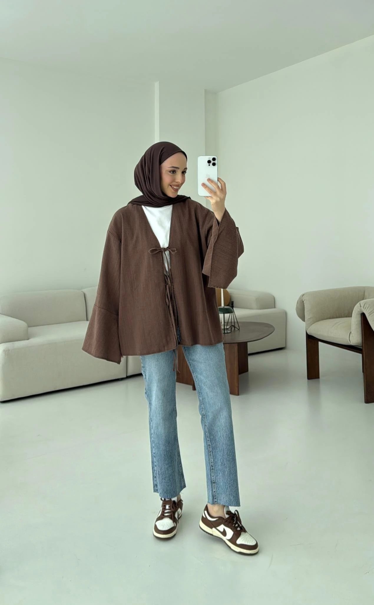 Kol Detay Kimono Kahve