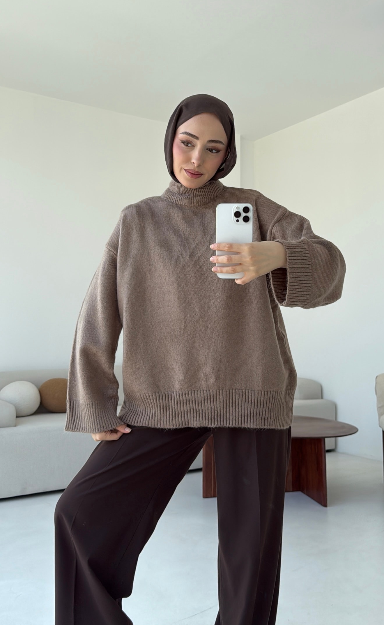 Yarım Yaka Triko Kazak Vizon