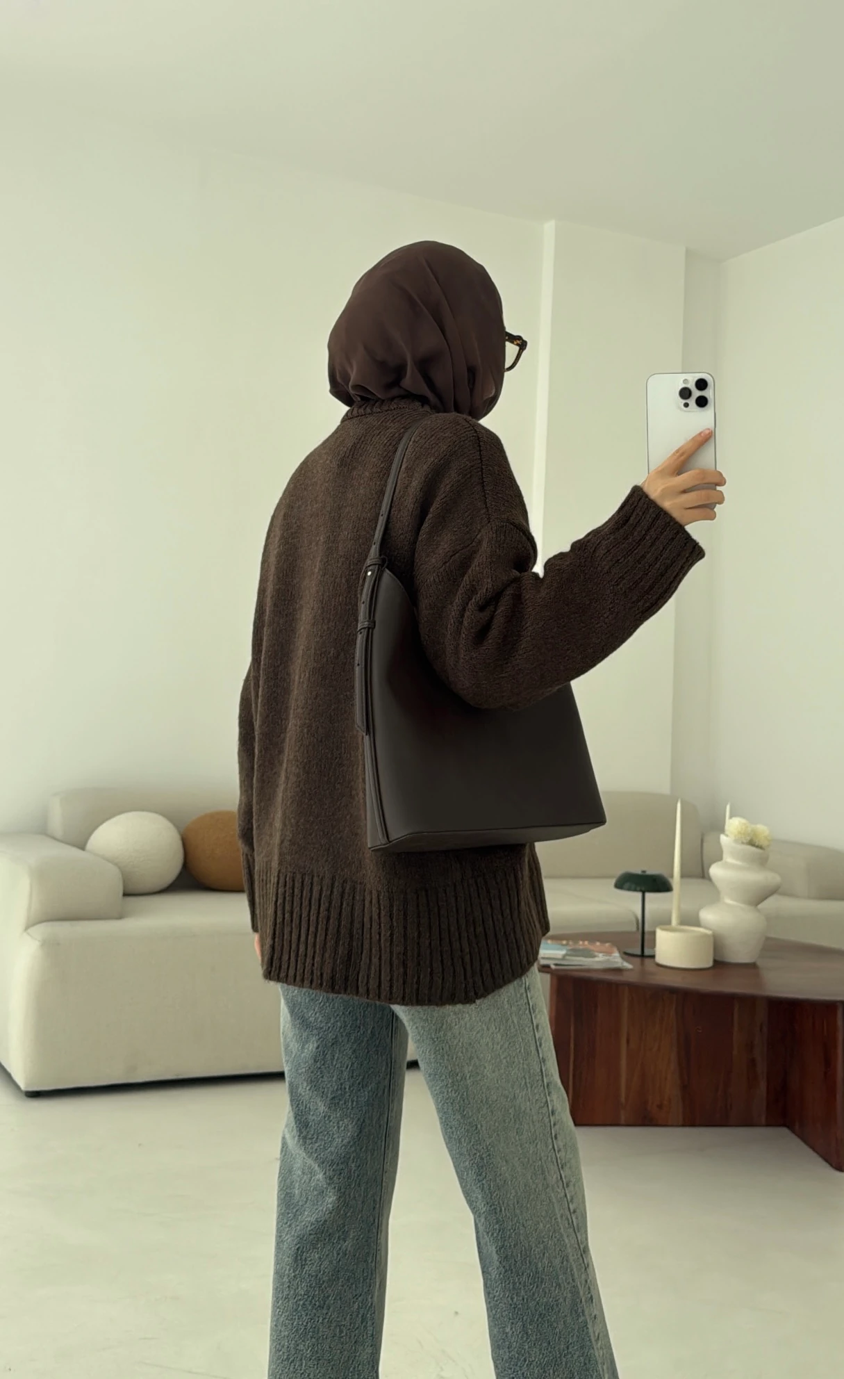 Oversize Soft Triko Kazak Kahve