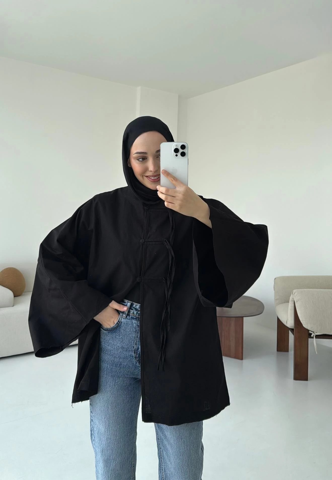 Geniş Kol Kimono Siyah