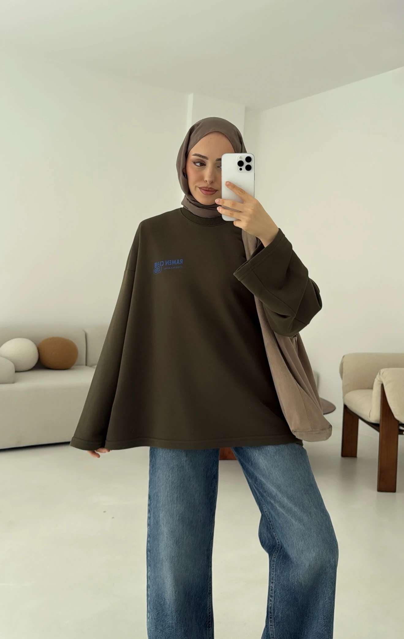 Ramen Baskılı Sweat Haki