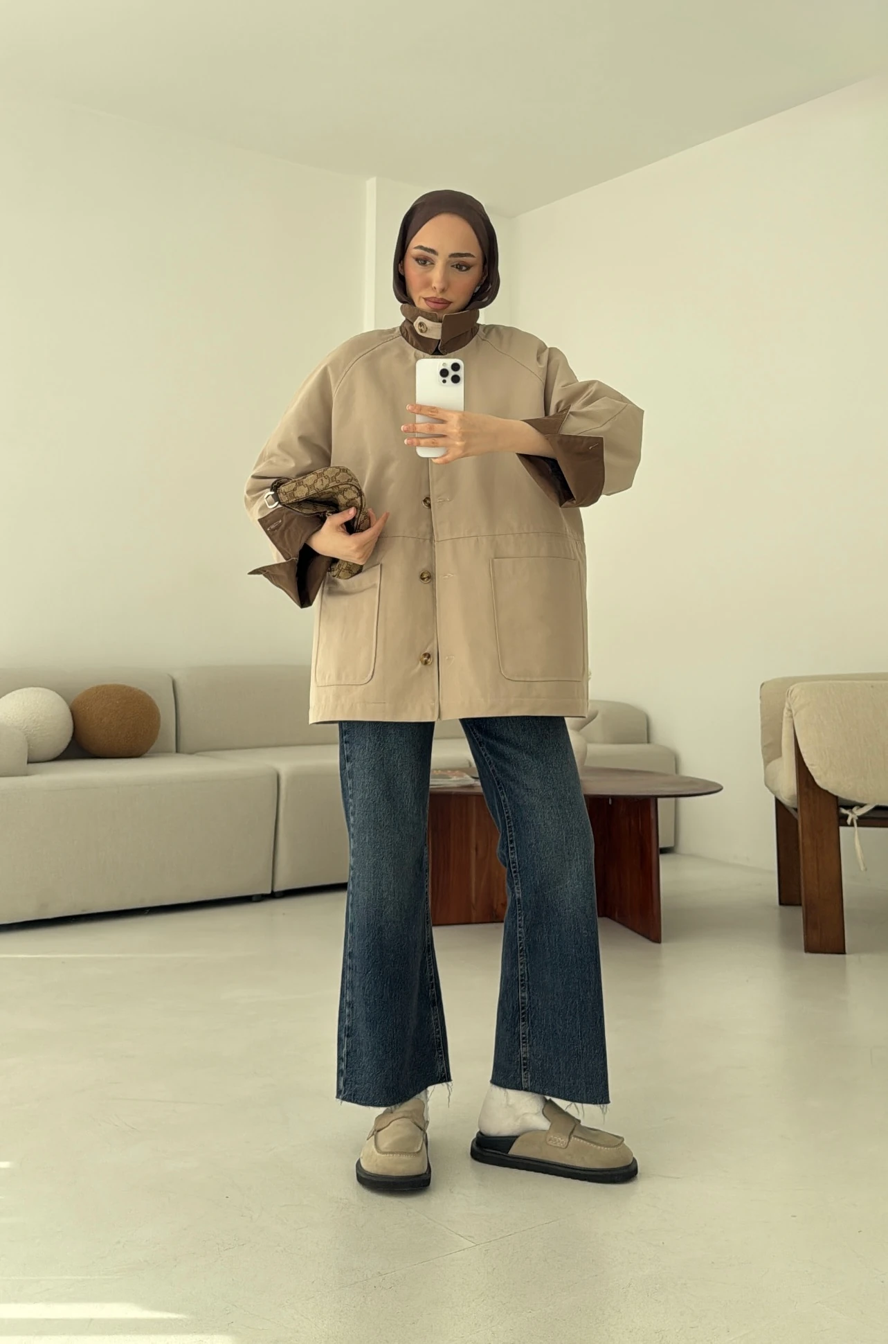 Beli Kordonlu Dolgulu Ceket Bej