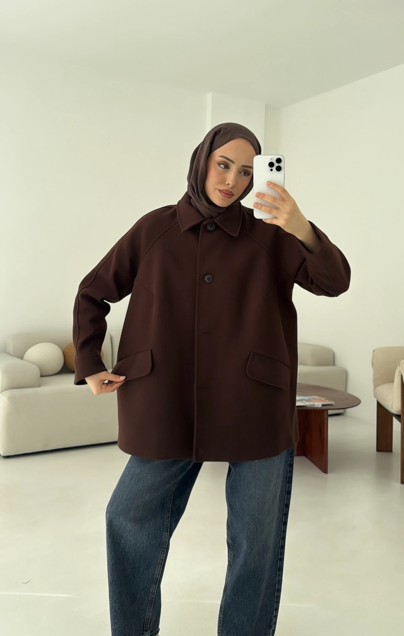 Ön Düğmeli Kaban Kahve