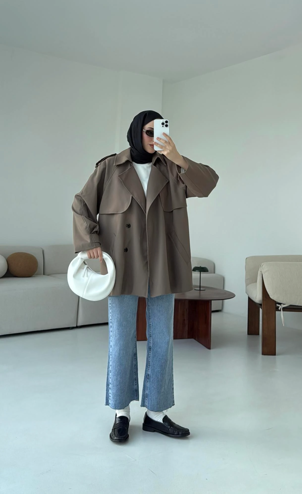 Deri Kemerli Trençkot Vizon