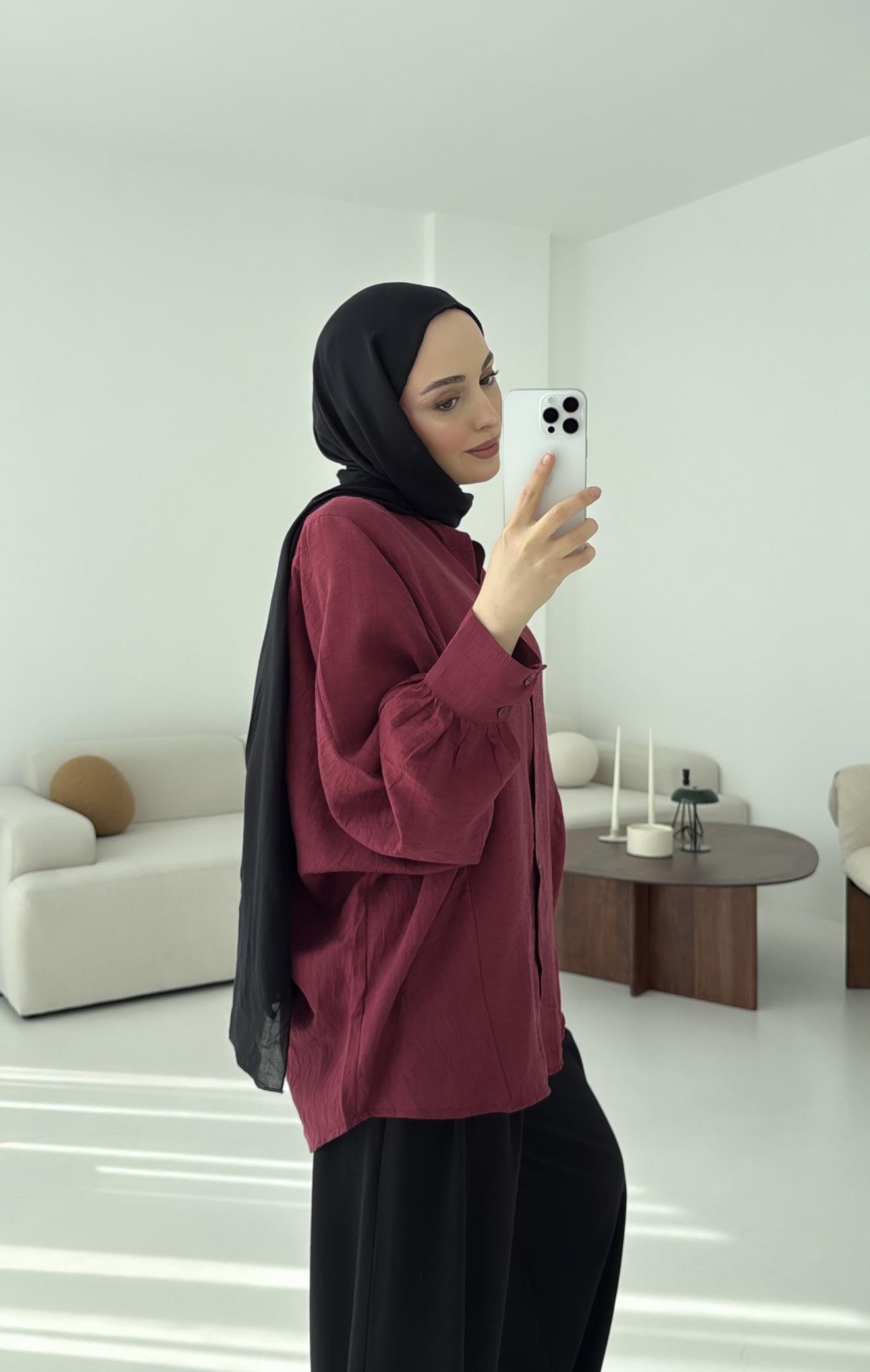 Oversize Premium Gömlek Bordo