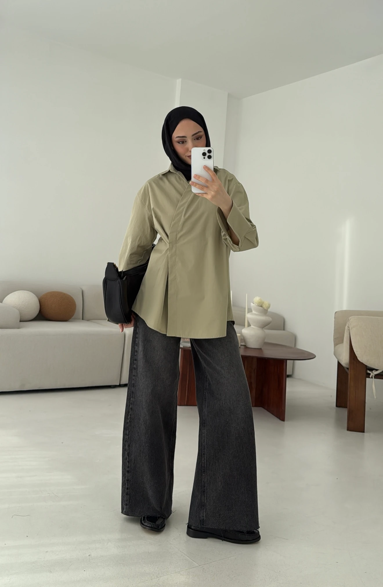 Yandan Düğmeli Gömlek Acık Haki