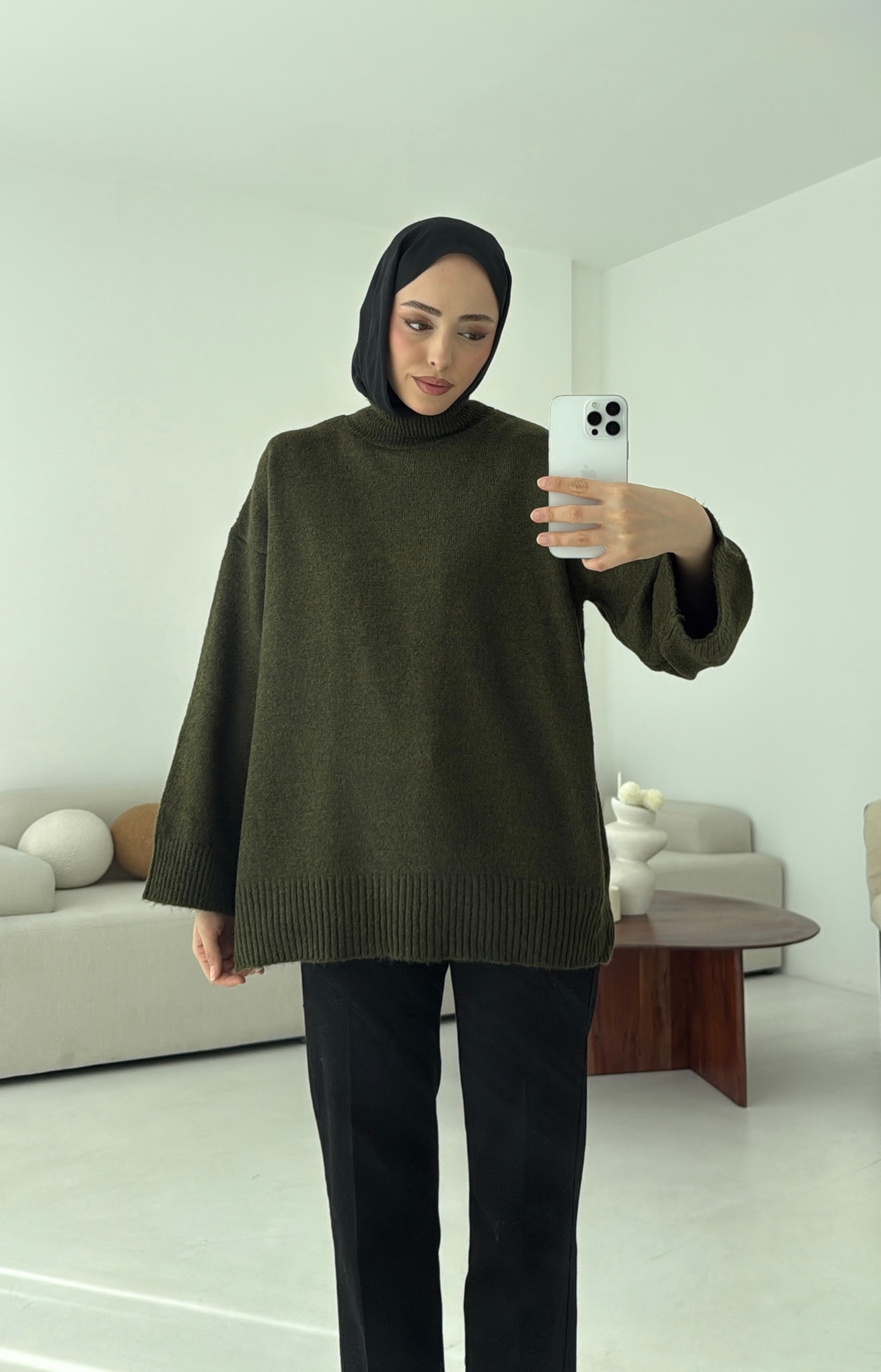 Yarım Yaka Triko Kazak Haki