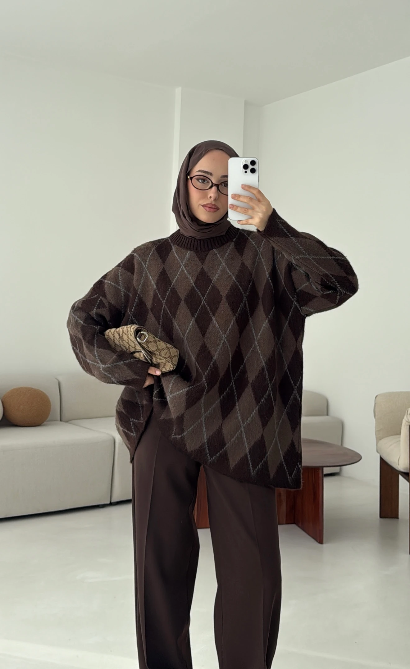 Premium Desenli Kalın Kazak Kahve/Acı Kahve