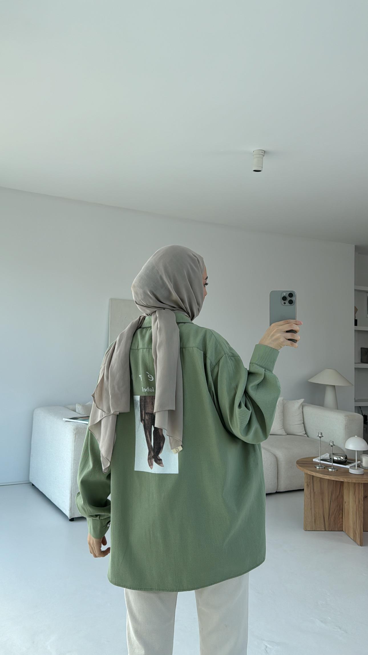 Apero Baskılı Gabardin Ceket Yeşil
