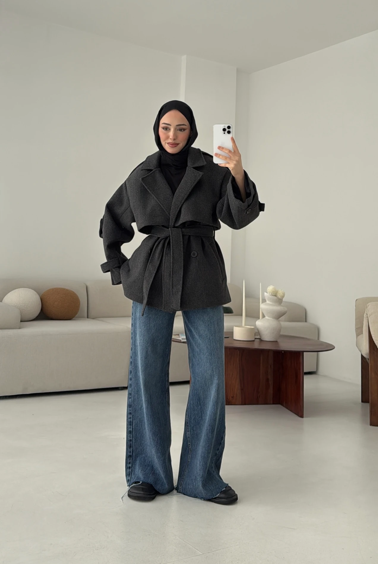 Antrasit Düğmeli Kol Manşetli Kaşe Kaban 