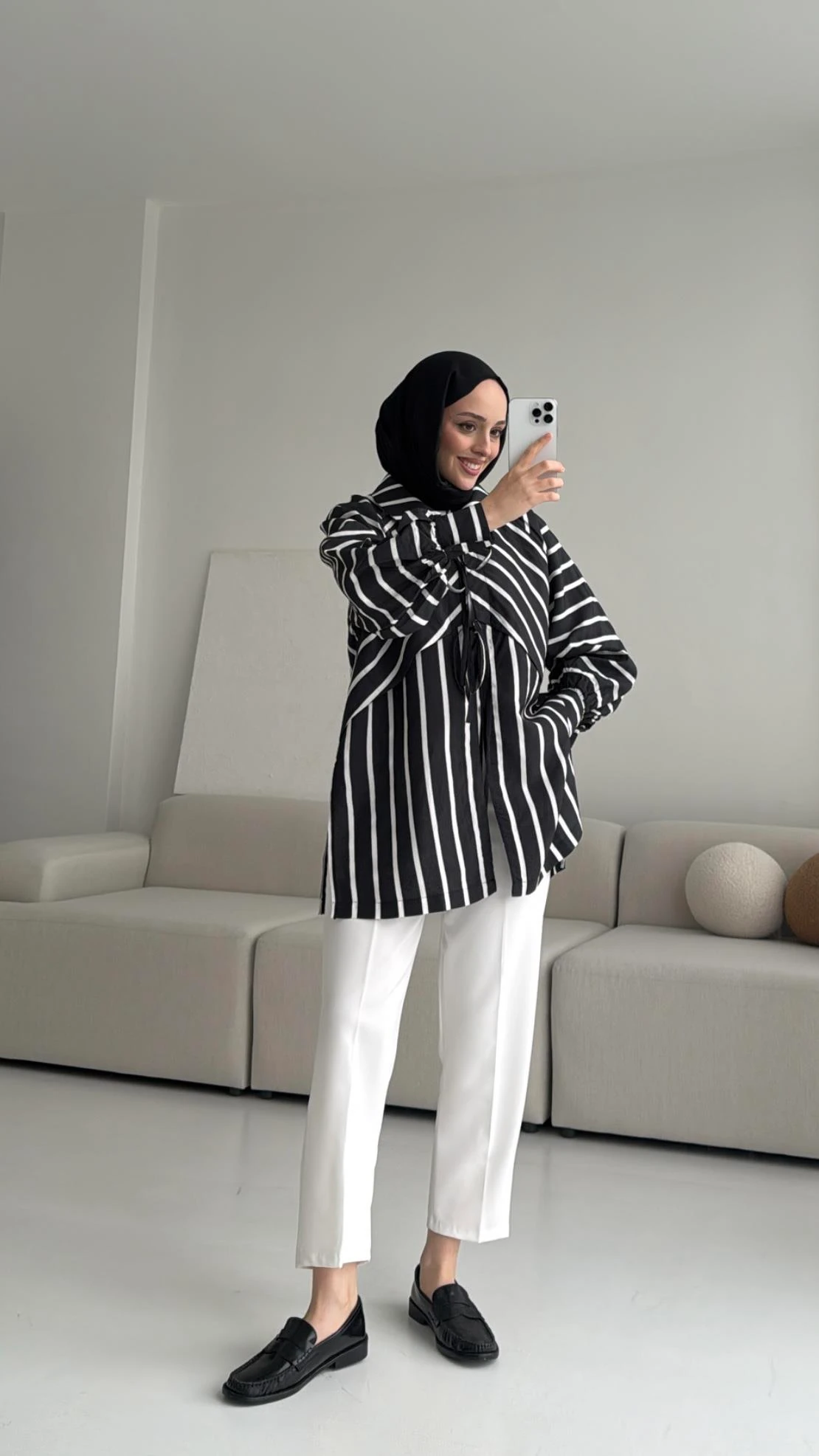 Çizgili Bağlamalı Kimono Siyah