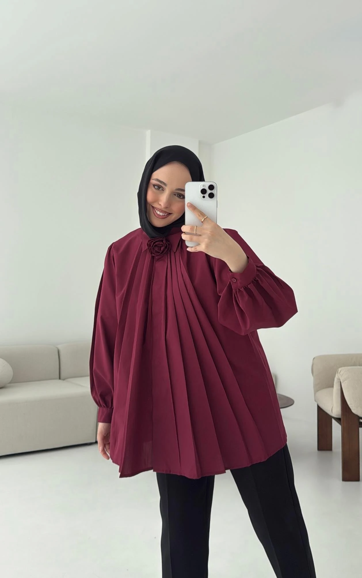 Pile Detay Gömlek Bordo