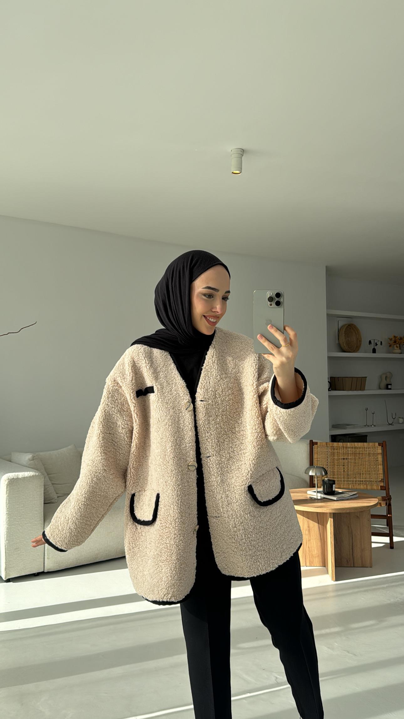 Düğmeli Oversize Teddy Ceket Bej