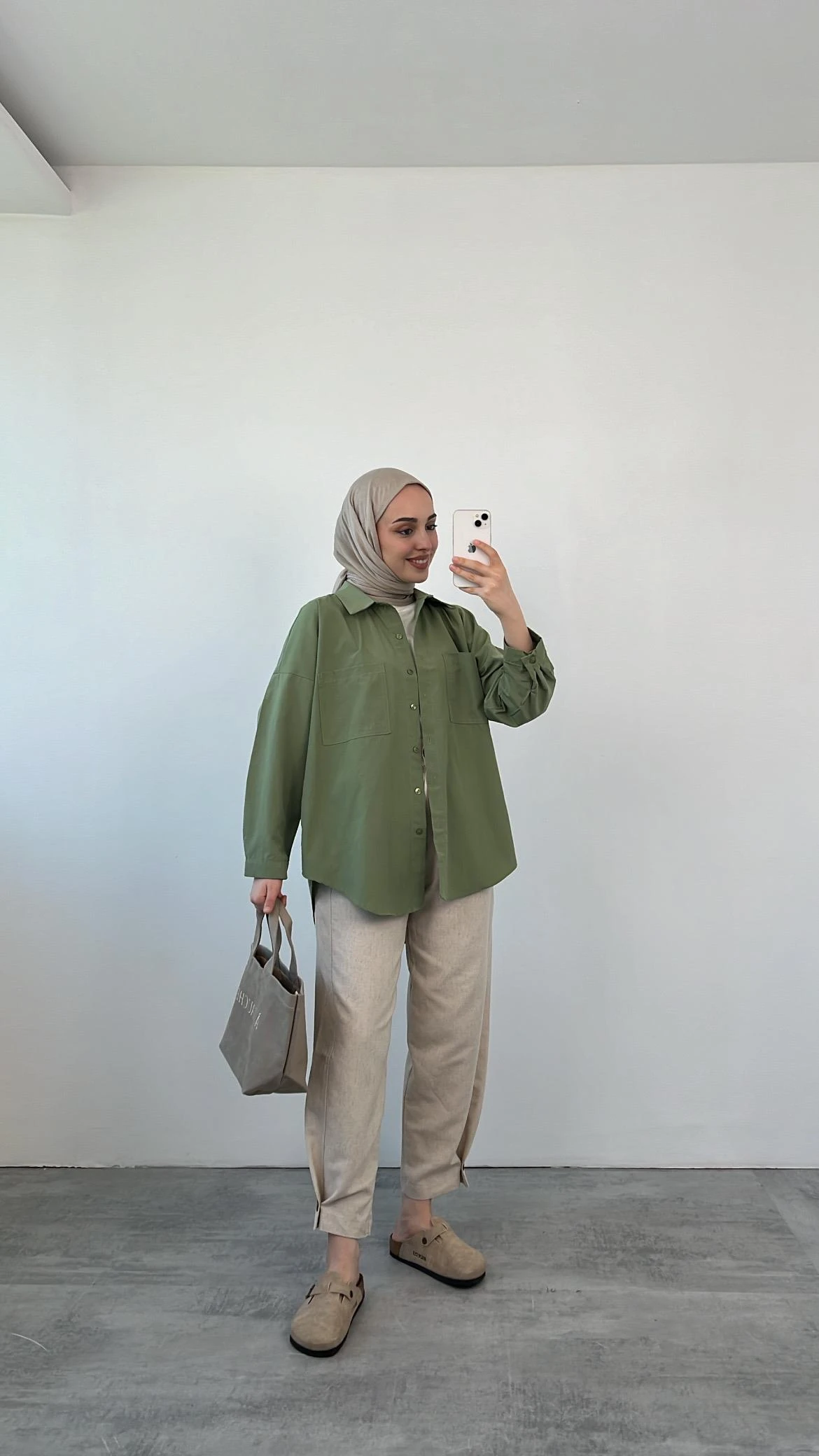 Poplin Çift Cep Gömlek Haki