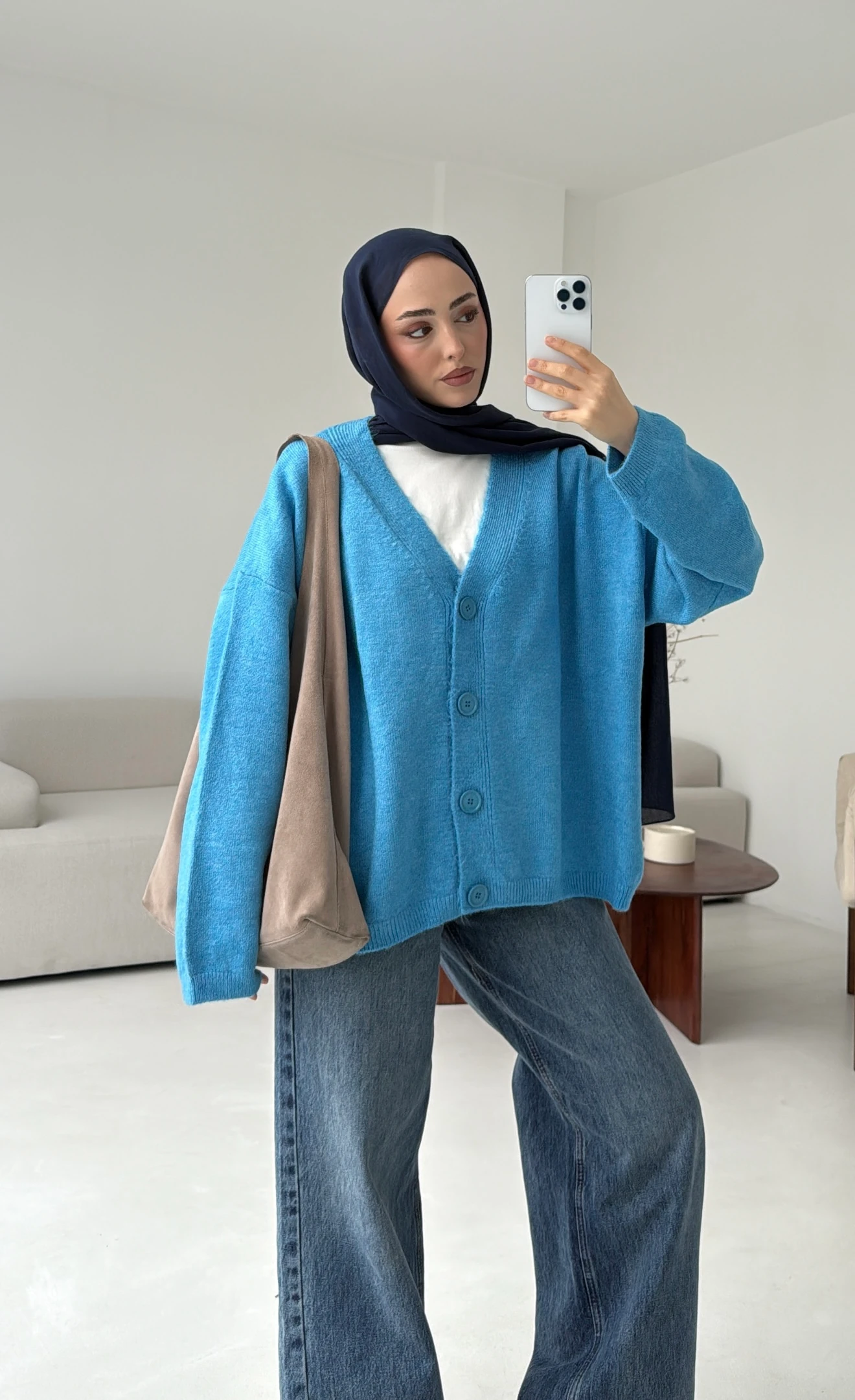 Oversize Yünlü Kazak Mavi