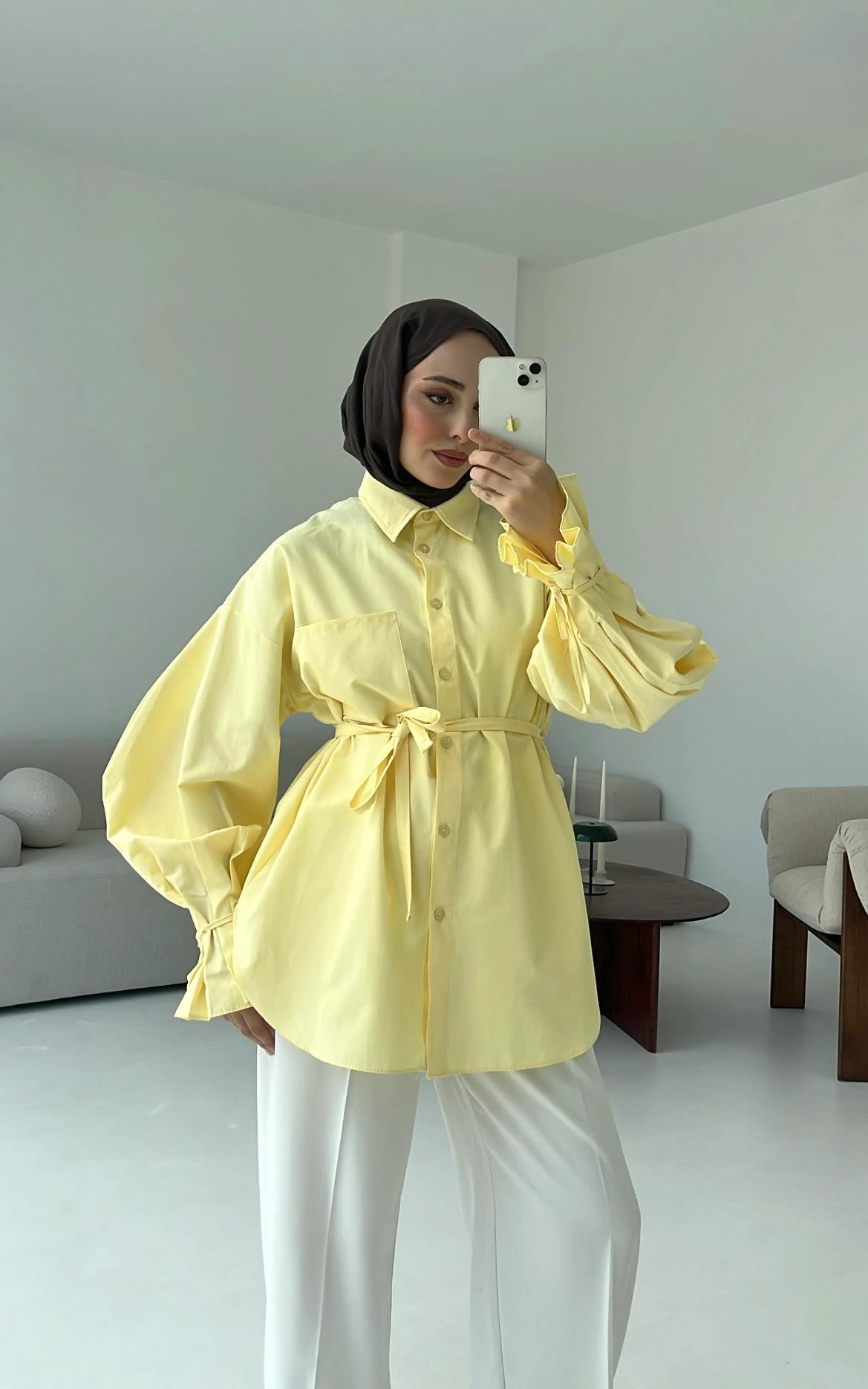 Kol Detay Tasarım Gömlek Sarı