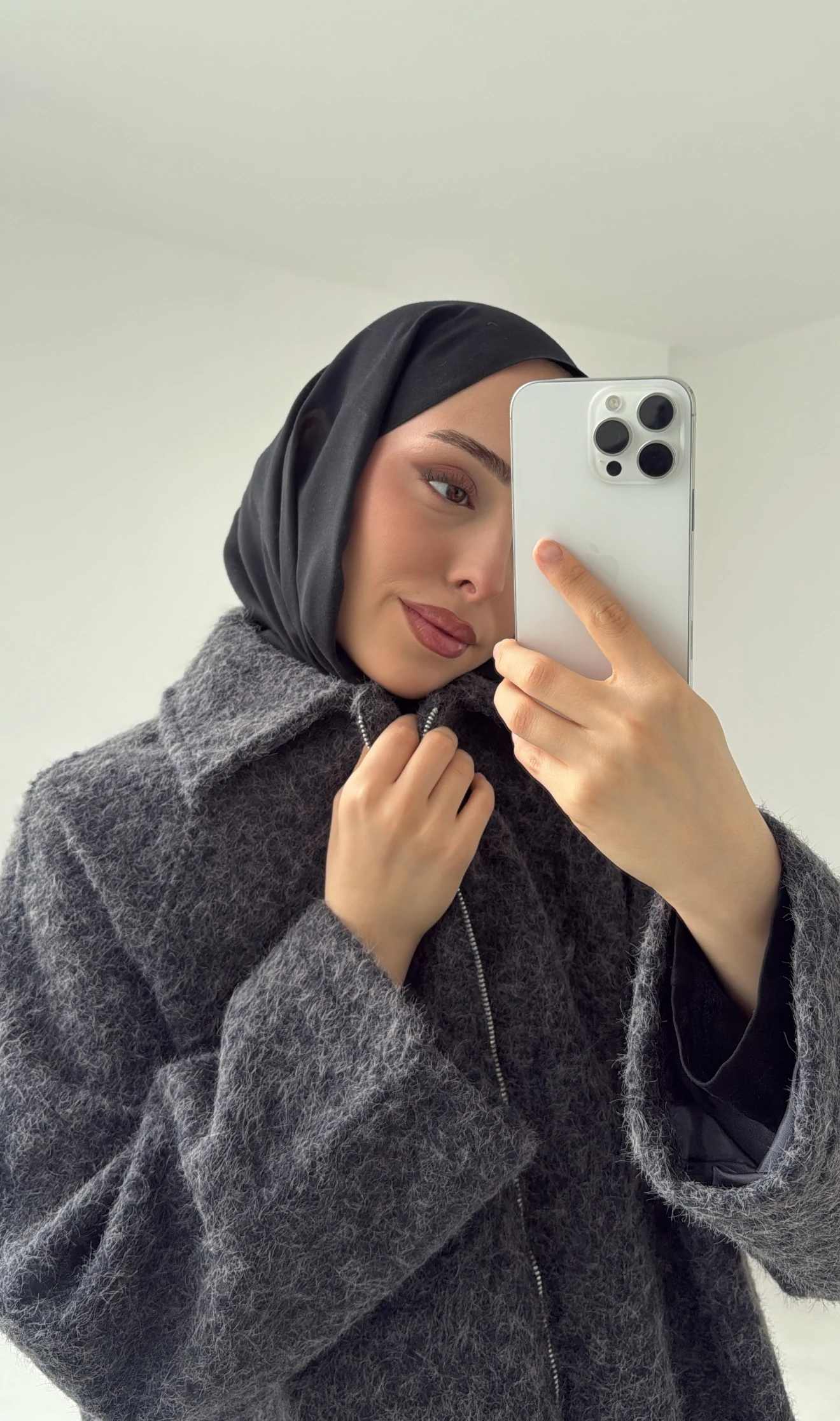 Kırçıllı Fermuarlı Kaban Antrasit