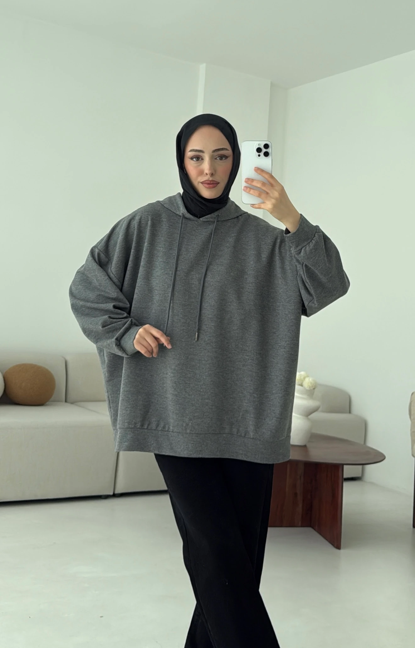 İki İplik Kapşonlu Sweat Antrasit