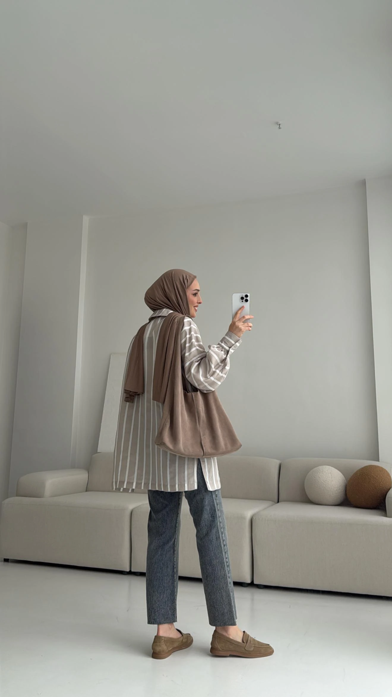 Çizgili Bağlamalı Kimono Bej