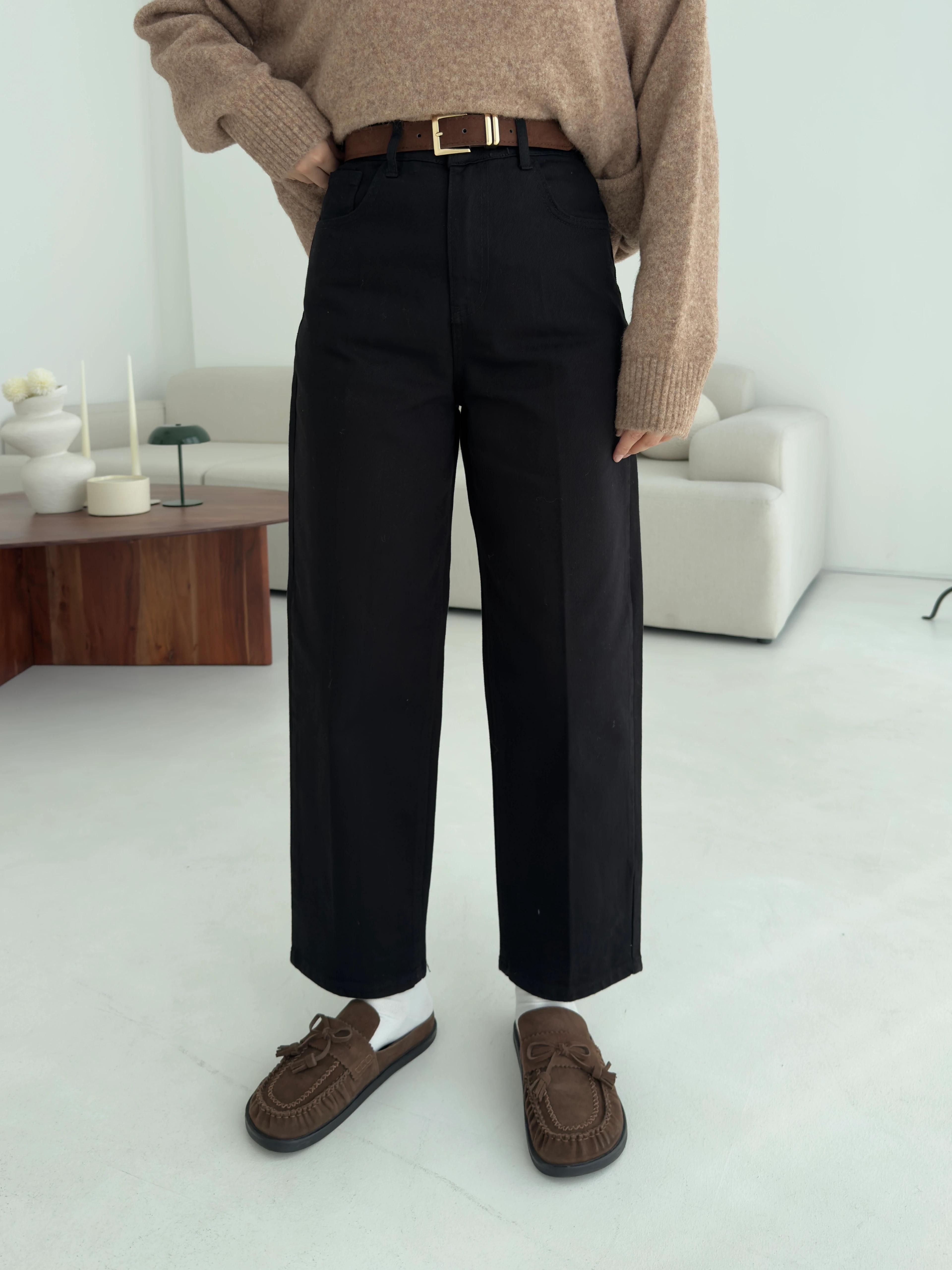 Siyah Kemerli Mom Jean