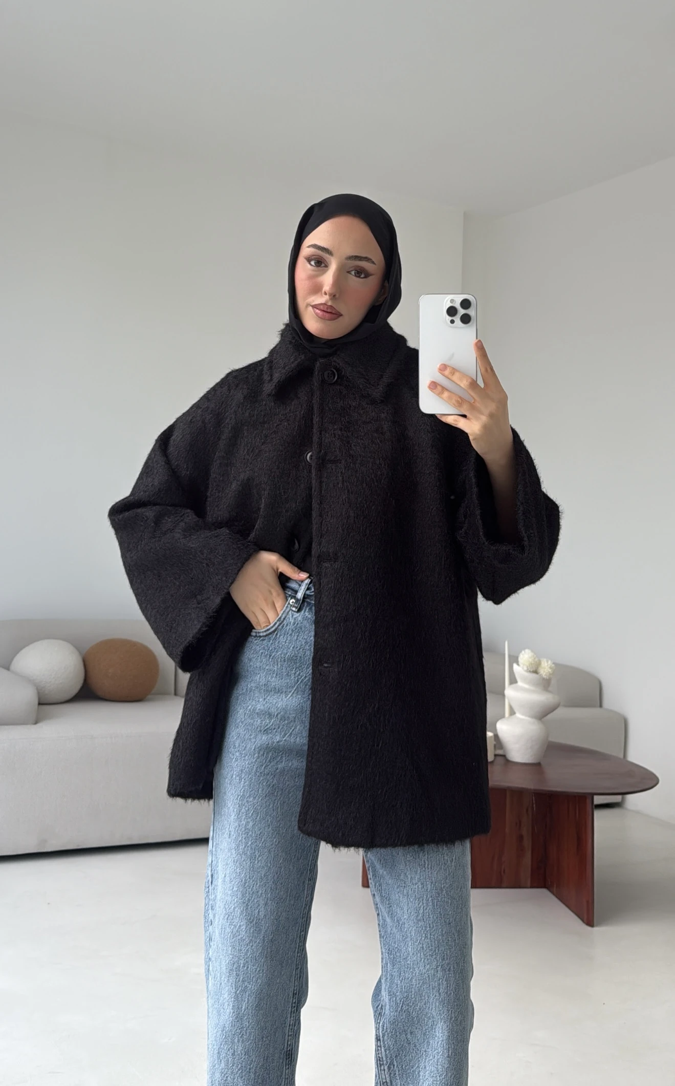 Mohair Reglan Kol Kaban Siyah