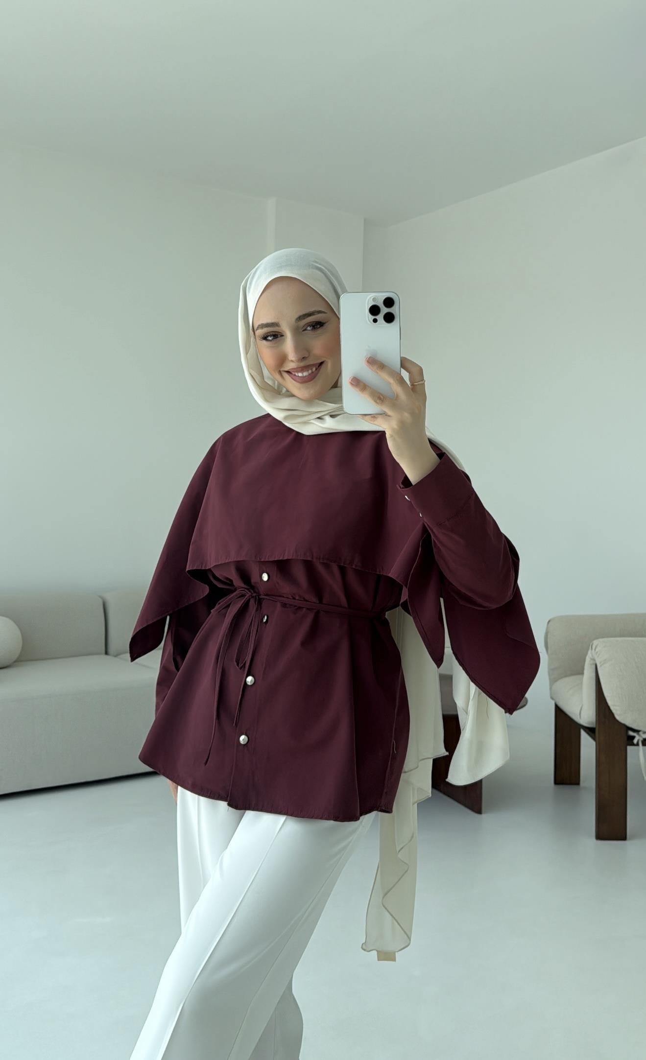 Seyyar Pelerinli Gömlek Bordo