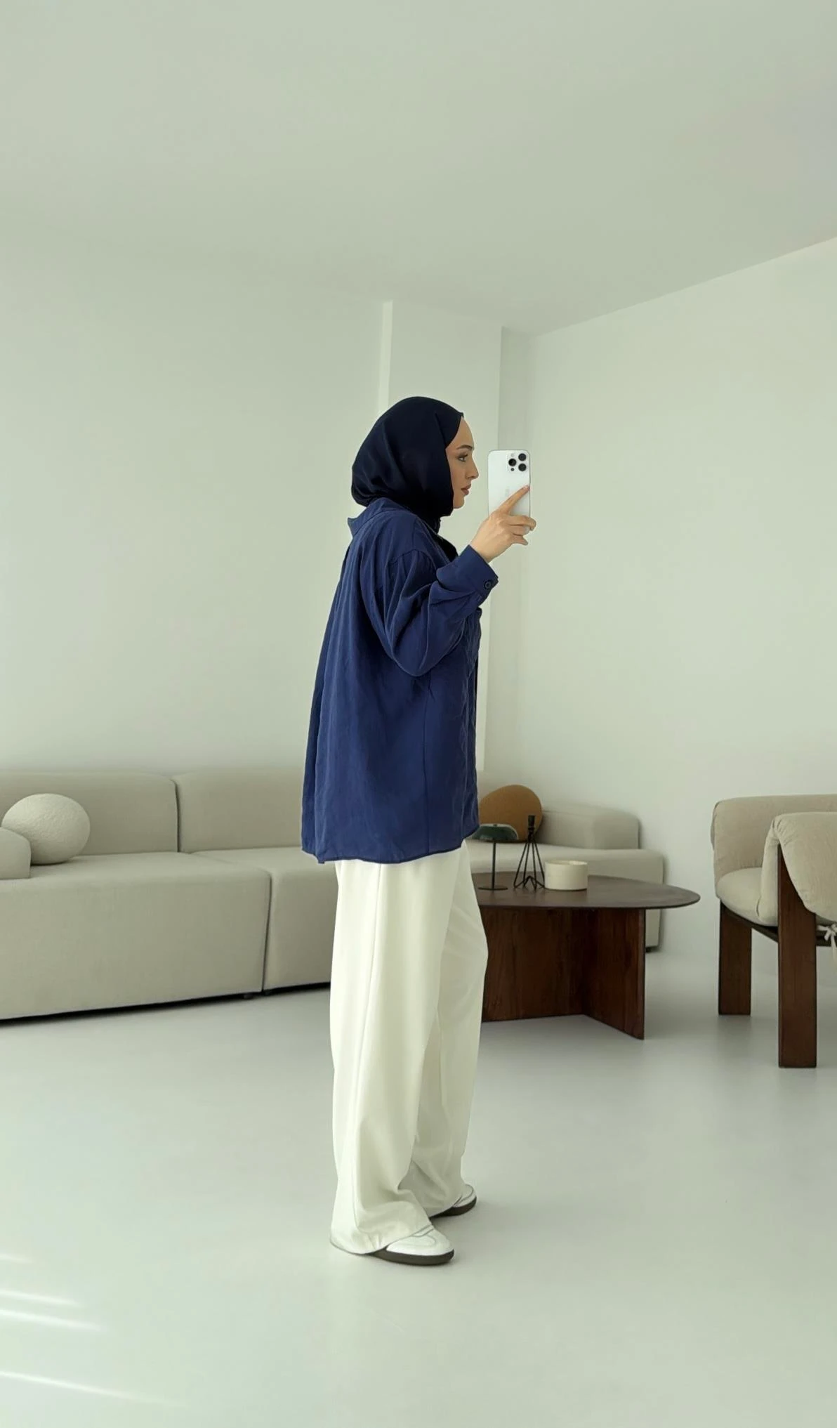 Düşük Omuz Oversize Gömlek Lacivert