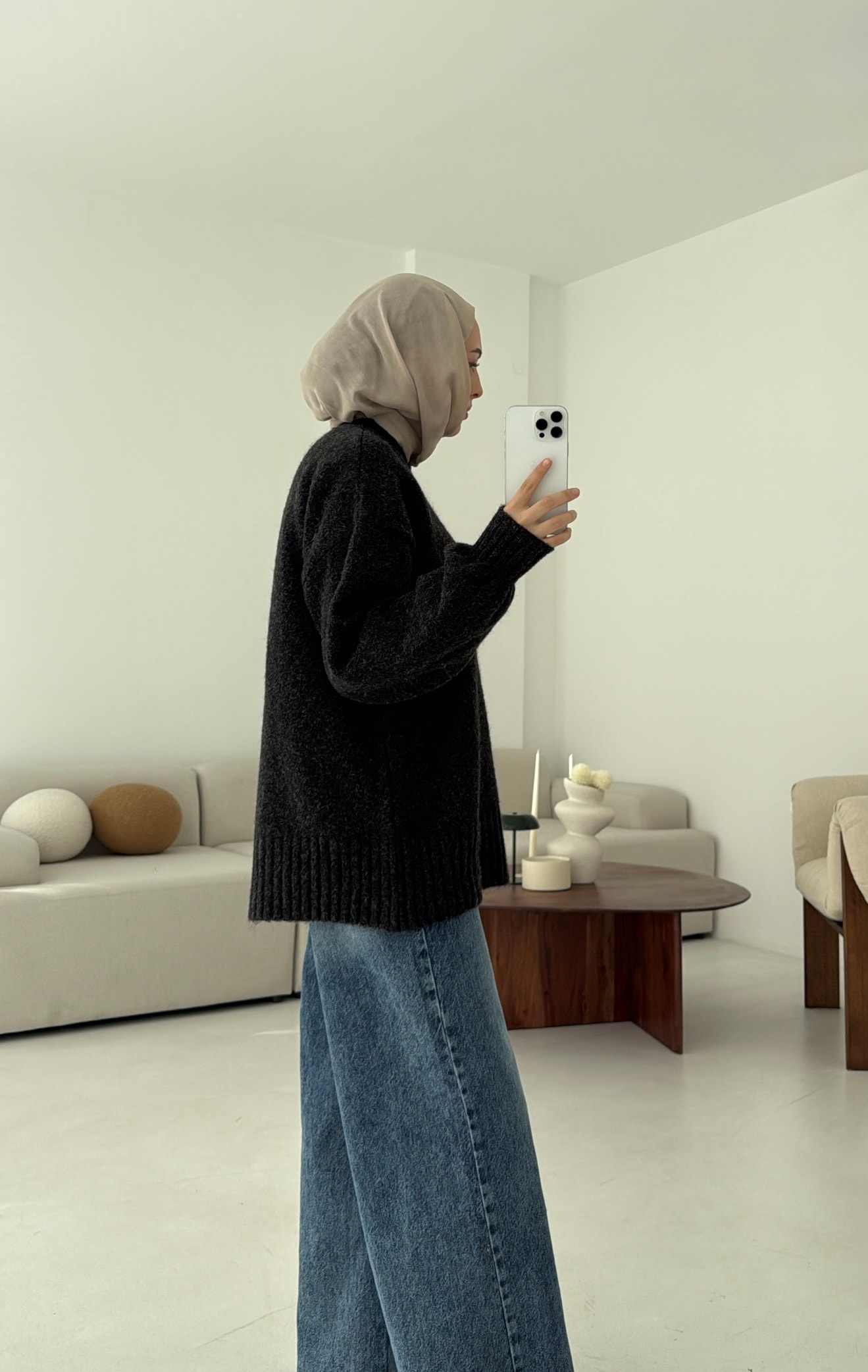 Balon Kol Yumuşak Kazak Koyu Gri