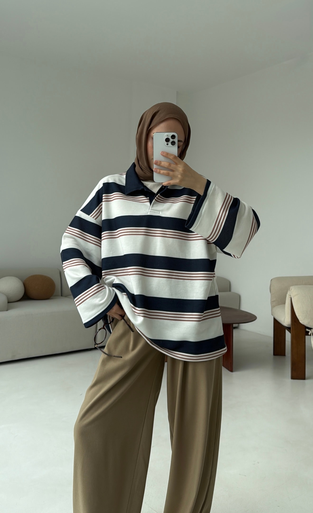 Fleece Polo Yaka Sweatshirt Lacivert