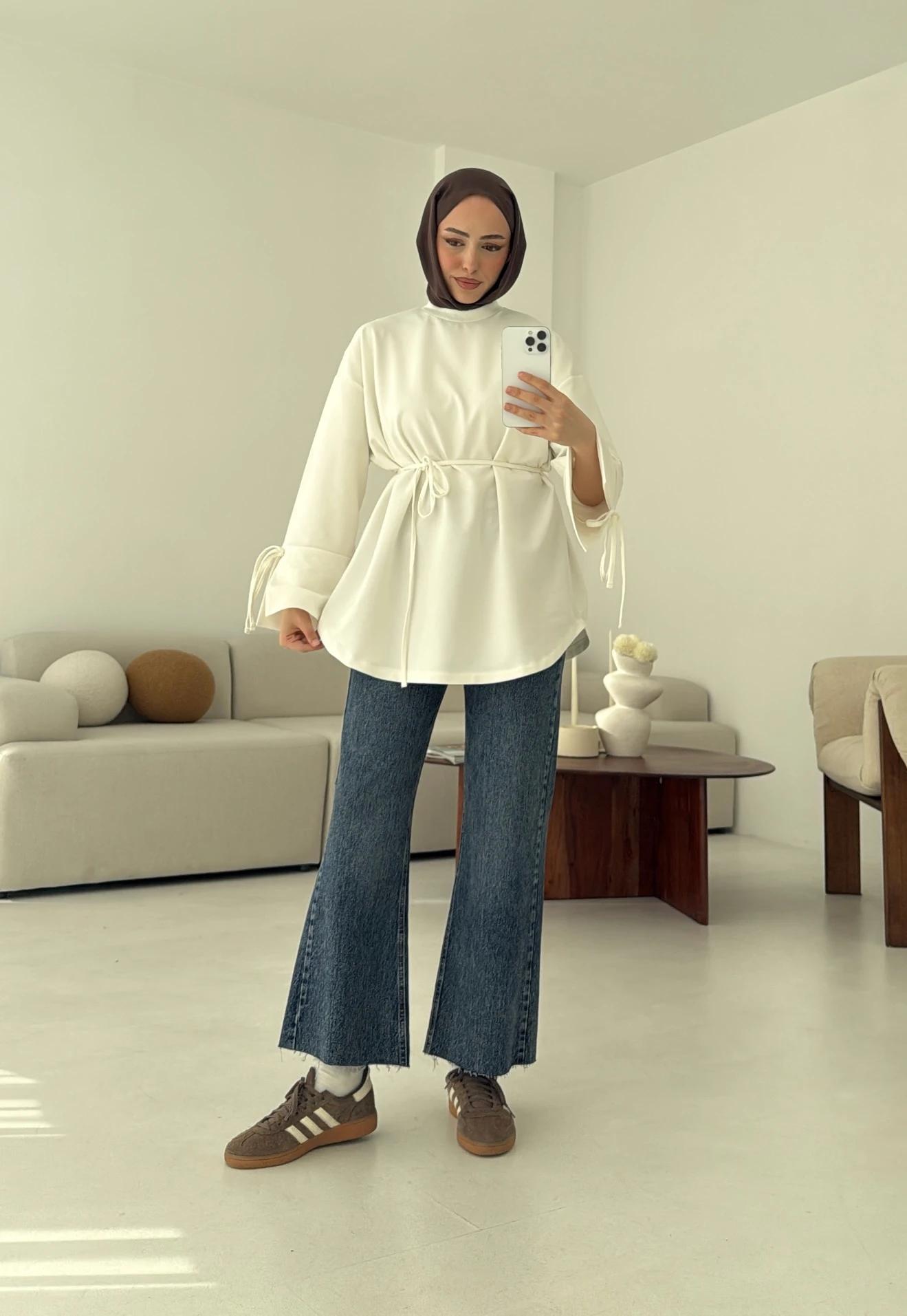 Manşeti Yırtmaçlı Sweat Ekru Antrasit