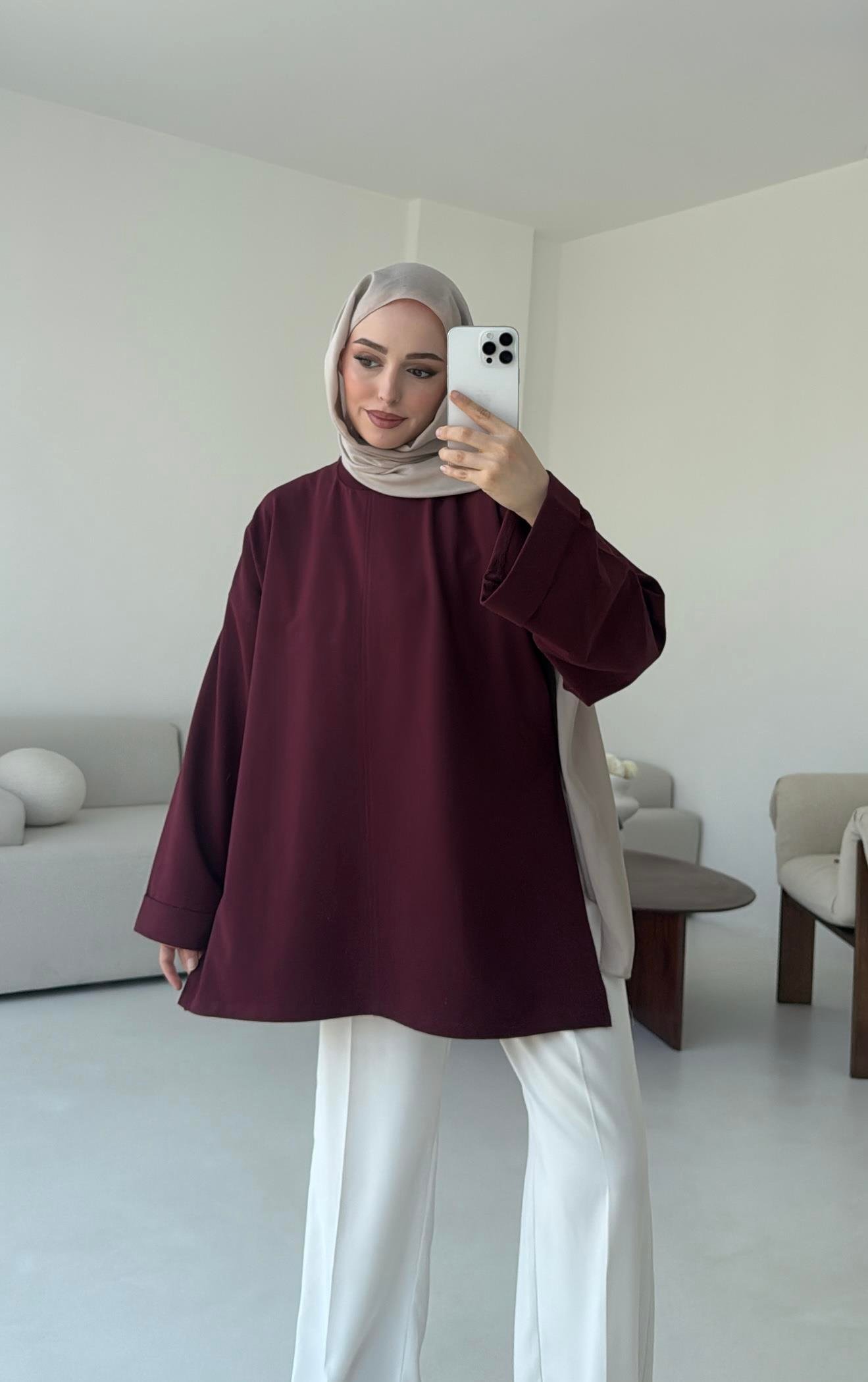 Bağlamalı Yanı Yırtmaç Detay Sweat Bordo