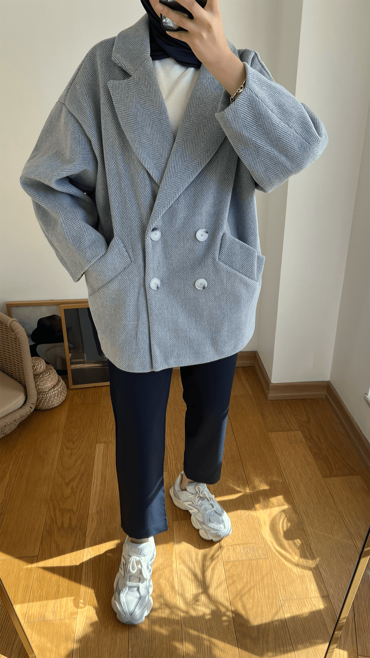 Oversize Kaşe Kaban Gri