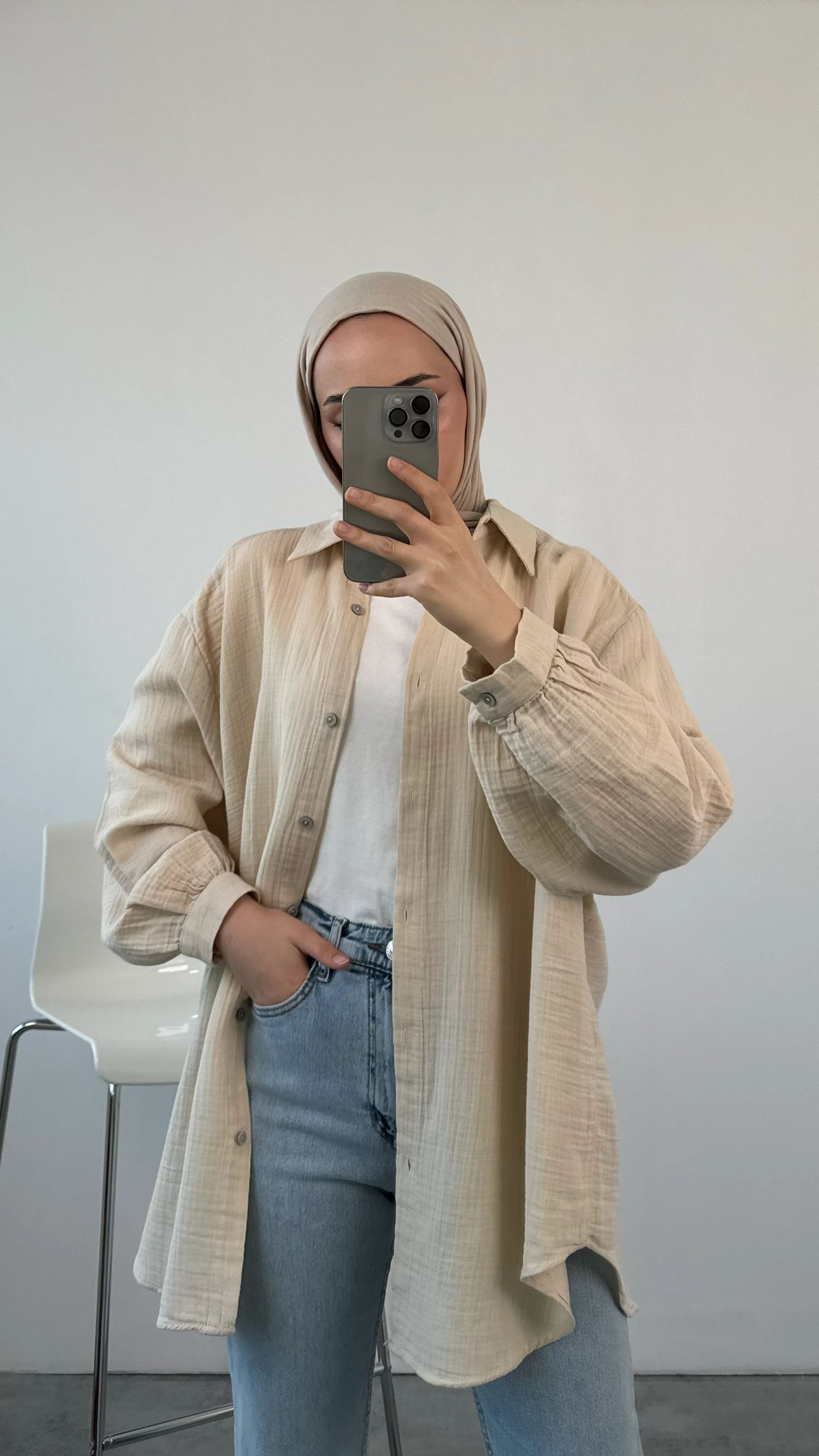 Oversize Müslin Gömlek Bej