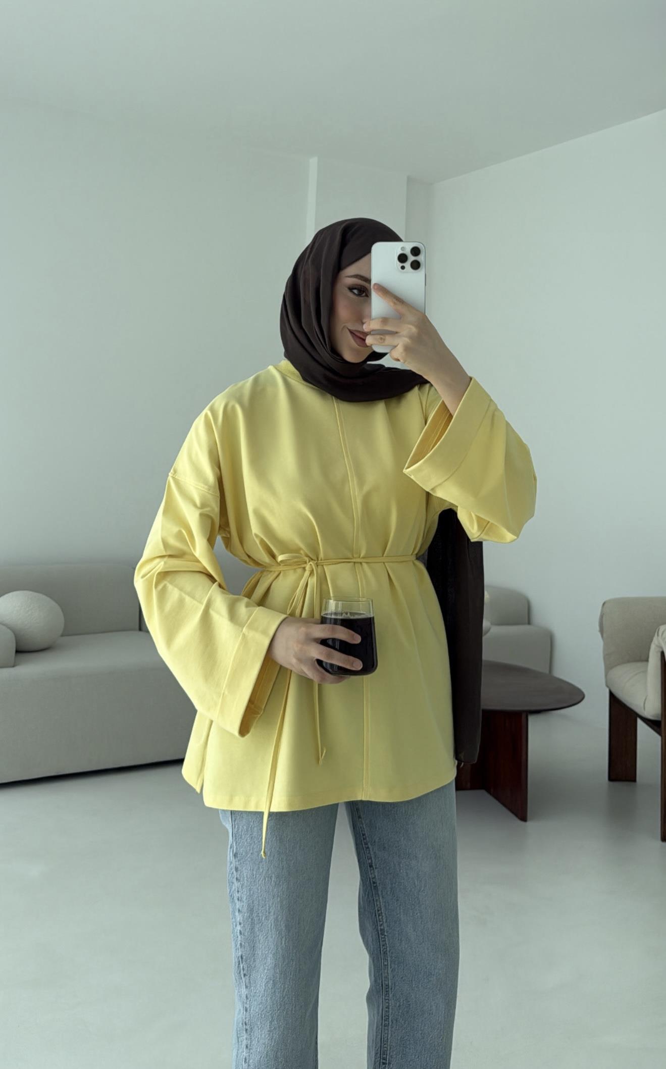 Bağlamalı Yanı Yırtmaç Detay Sweat Sarı